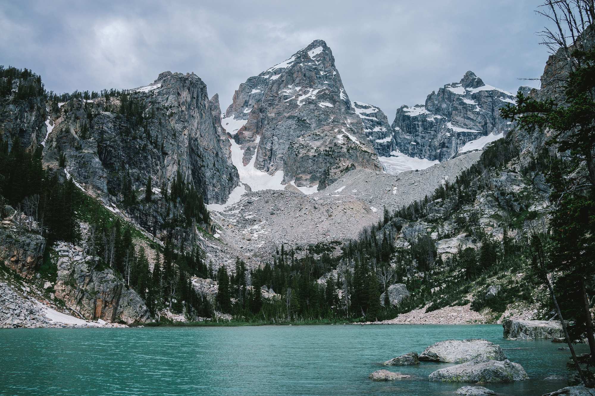 Delta Lake, a turquoise glacial lake below the Grand Teton